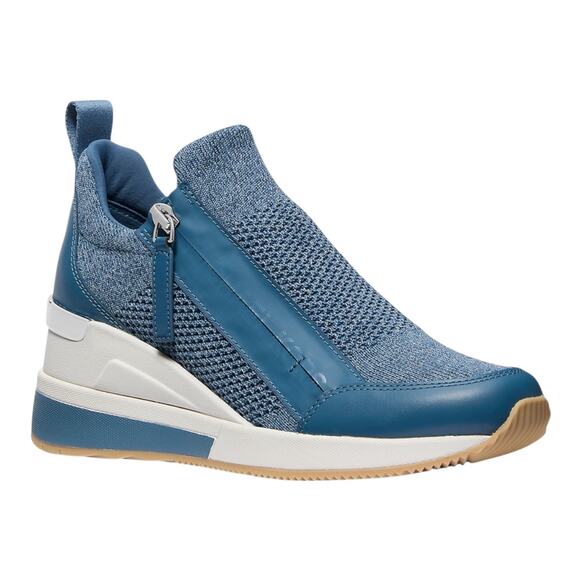 Michael Kors Women's Willis Knit Zip Up Trainer Wedge Sneakers Blue Size 7 - Picture 1 of 4